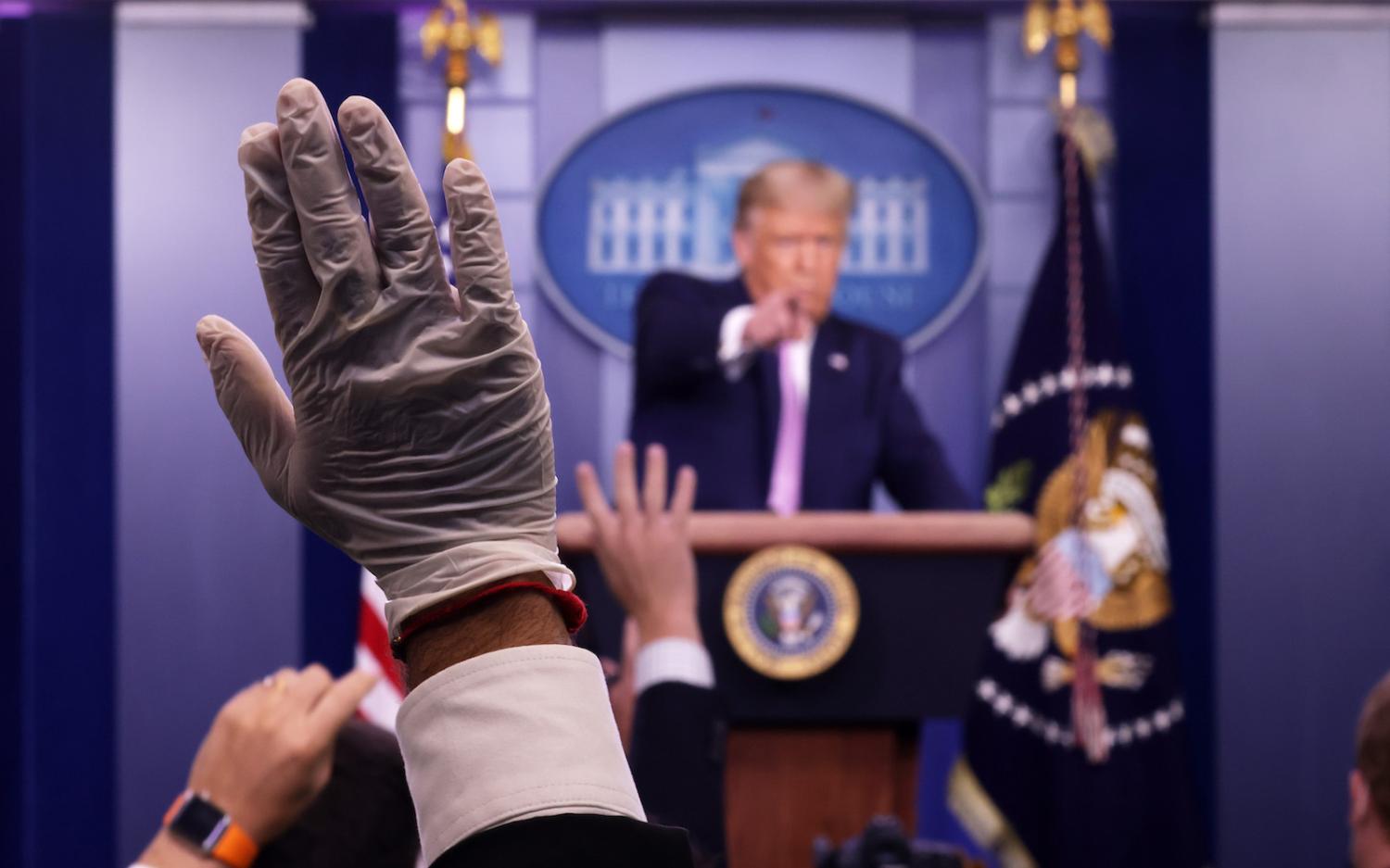 US President Donald Trump takes questions during a new conference at the White House, 11 August 2020 (Alex Wong/Getty Images)